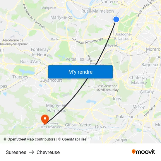 Suresnes to Chevreuse map