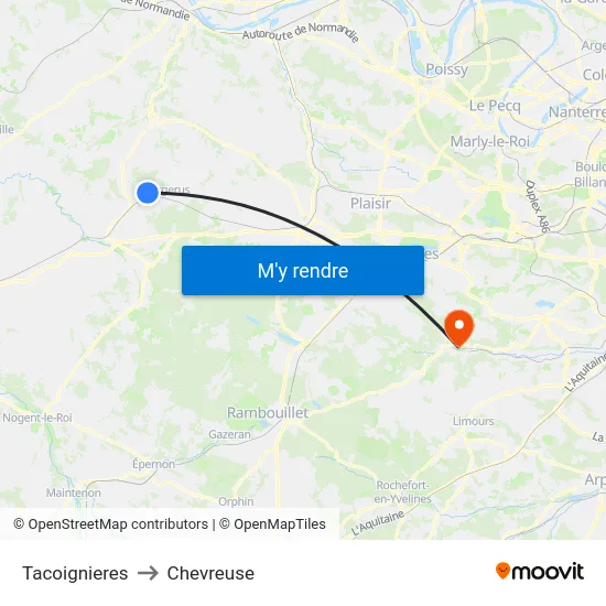 Tacoignieres to Chevreuse map