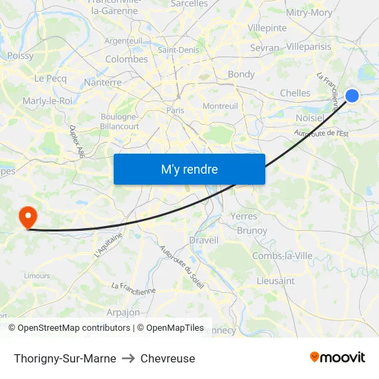 Thorigny-Sur-Marne to Chevreuse map