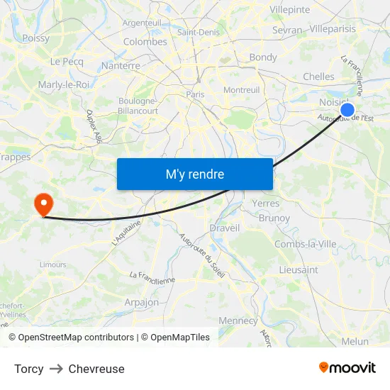 Torcy to Chevreuse map