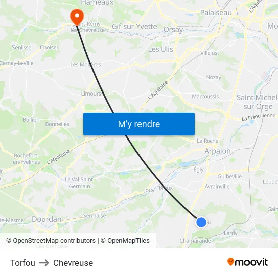 Torfou to Chevreuse map