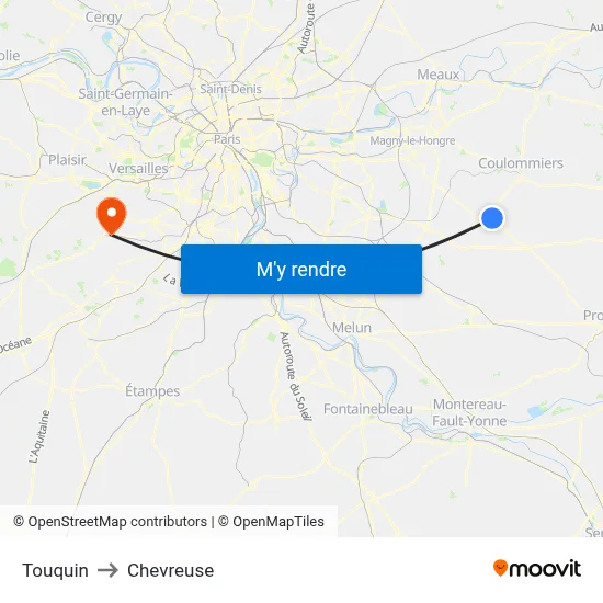 Touquin to Chevreuse map