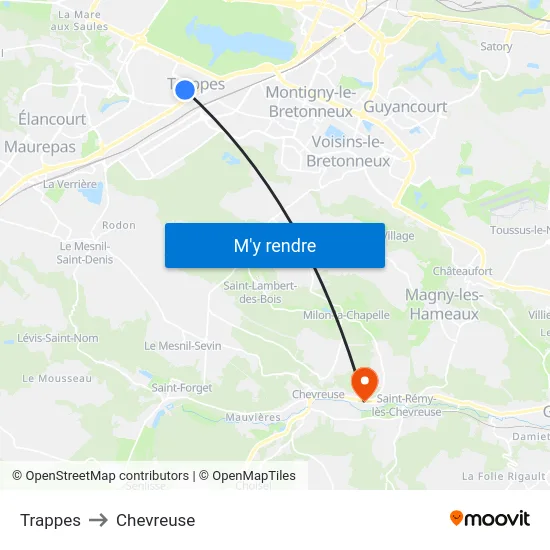 Trappes to Chevreuse map