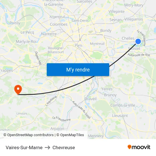 Vaires-Sur-Marne to Chevreuse map
