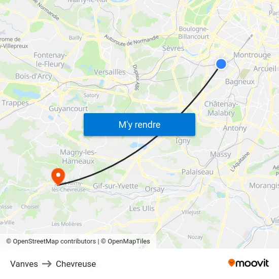 Vanves to Chevreuse map