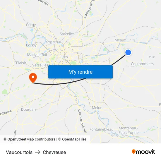 Vaucourtois to Chevreuse map