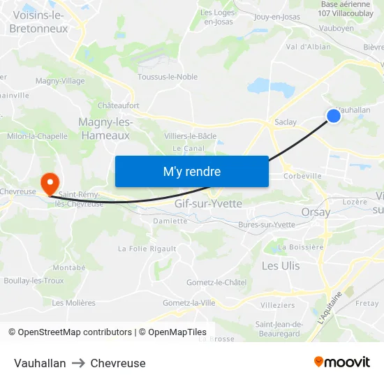 Vauhallan to Chevreuse map