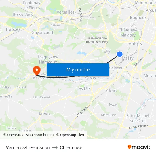 Verrieres-Le-Buisson to Chevreuse map