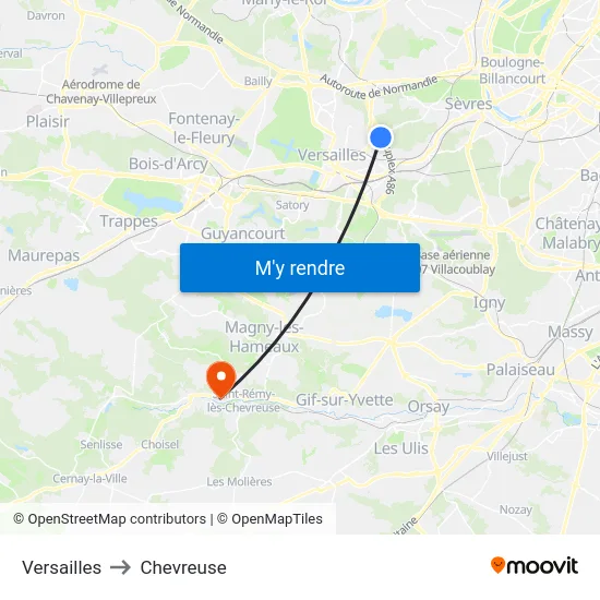 Versailles to Chevreuse map