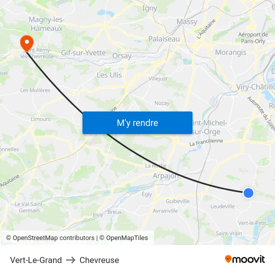 Vert-Le-Grand to Chevreuse map