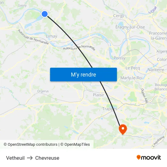 Vetheuil to Chevreuse map