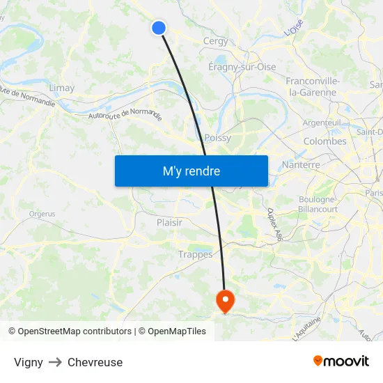 Vigny to Chevreuse map