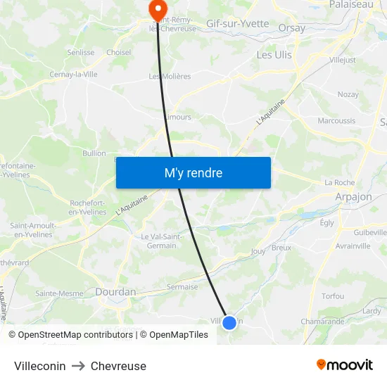 Villeconin to Chevreuse map