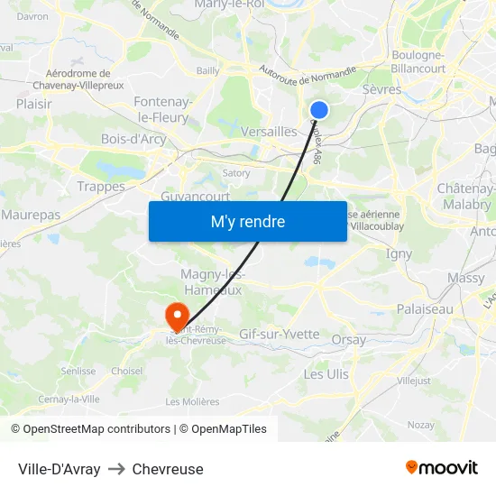 Ville-D'Avray to Chevreuse map