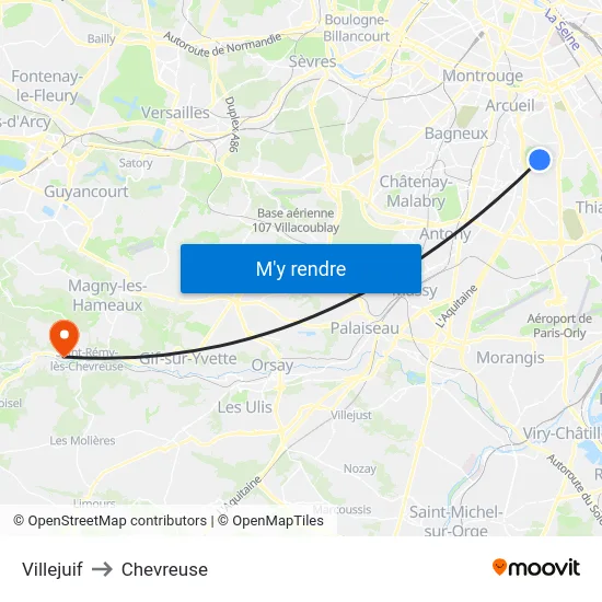 Villejuif to Chevreuse map