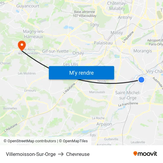 Villemoisson-Sur-Orge to Chevreuse map