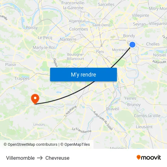 Villemomble to Chevreuse map