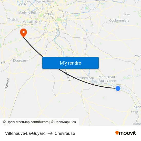 Villeneuve-La-Guyard to Chevreuse map