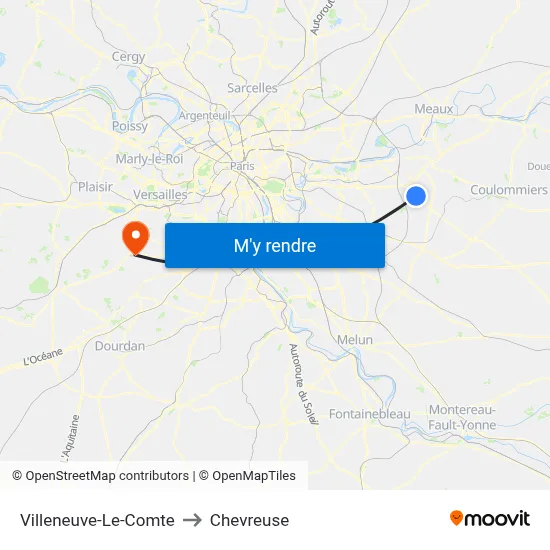 Villeneuve-Le-Comte to Chevreuse map
