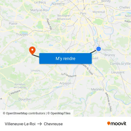 Villeneuve-Le-Roi to Chevreuse map
