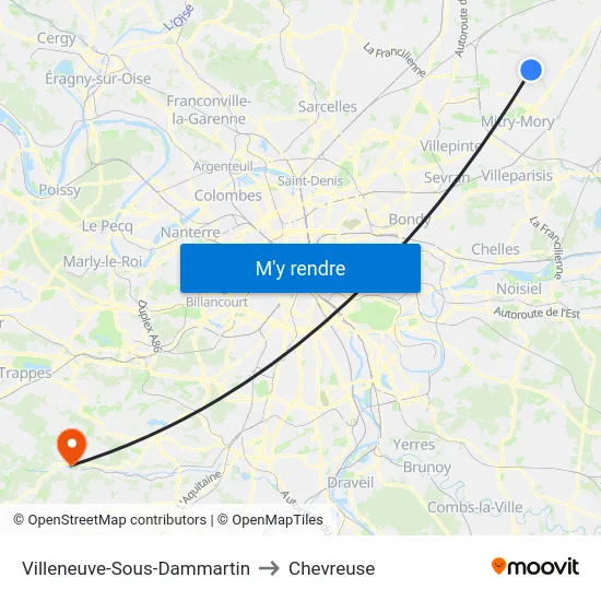 Villeneuve-Sous-Dammartin to Chevreuse map