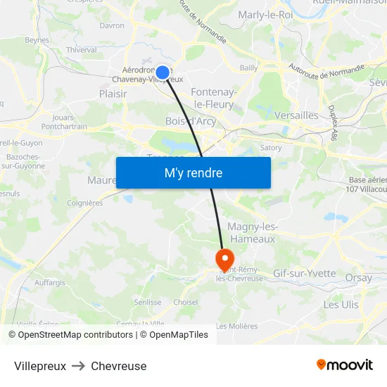 Villepreux to Chevreuse map