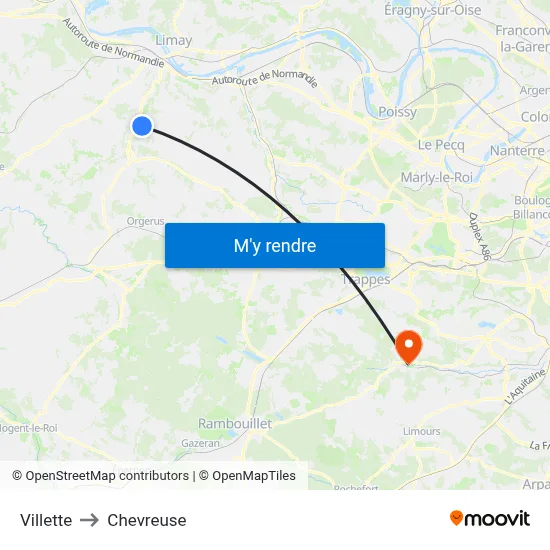 Villette to Chevreuse map