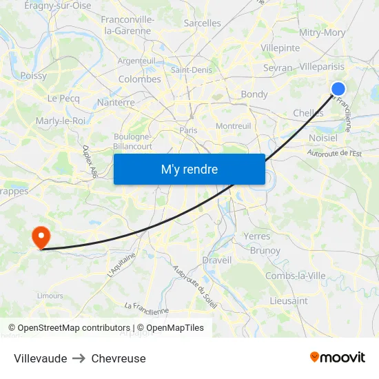 Villevaude to Chevreuse map