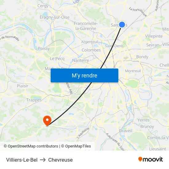 Villiers-Le-Bel to Chevreuse map