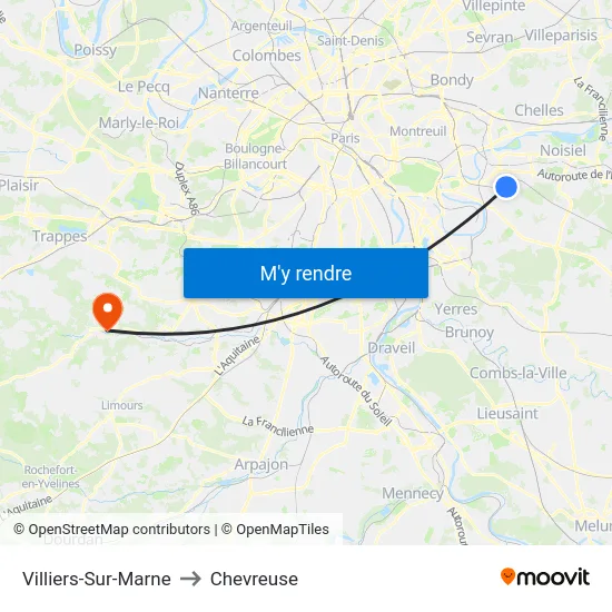 Villiers-Sur-Marne to Chevreuse map