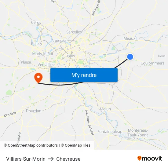 Villiers-Sur-Morin to Chevreuse map