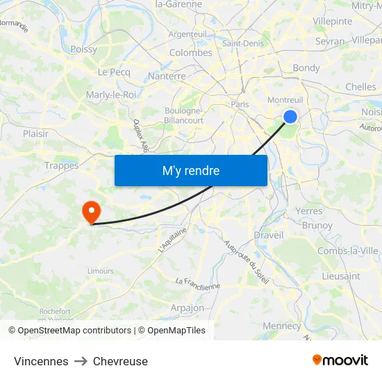 Vincennes to Chevreuse map