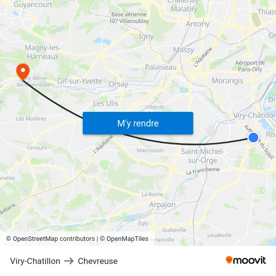 Viry-Chatillon to Chevreuse map