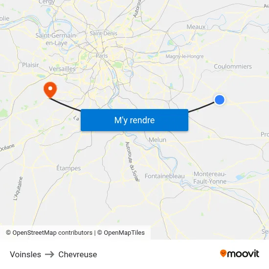 Voinsles to Chevreuse map
