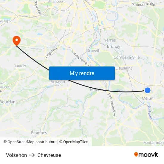 Voisenon to Chevreuse map