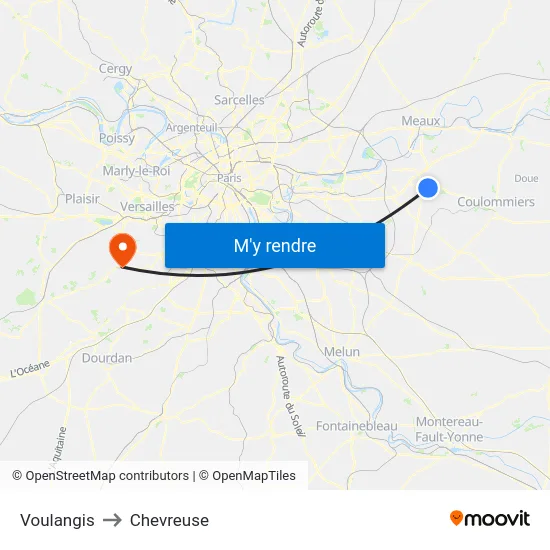 Voulangis to Chevreuse map