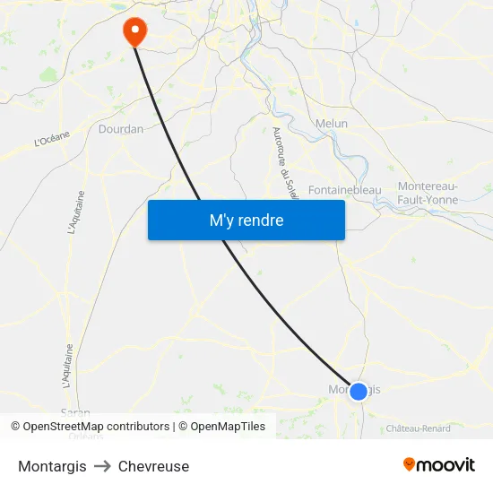 Montargis to Chevreuse map