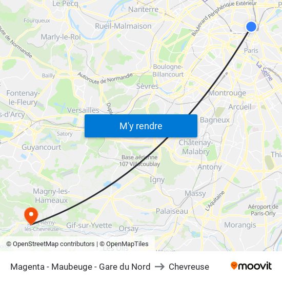 Magenta - Maubeuge - Gare du Nord to Chevreuse map