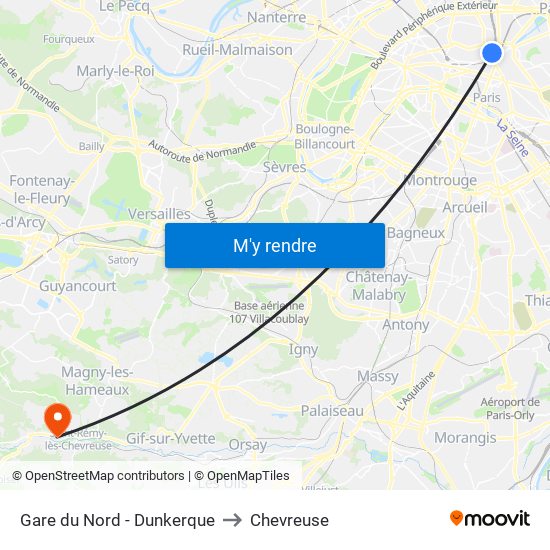 Gare du Nord - Dunkerque to Chevreuse map