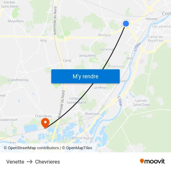 Venette to Chevrieres map