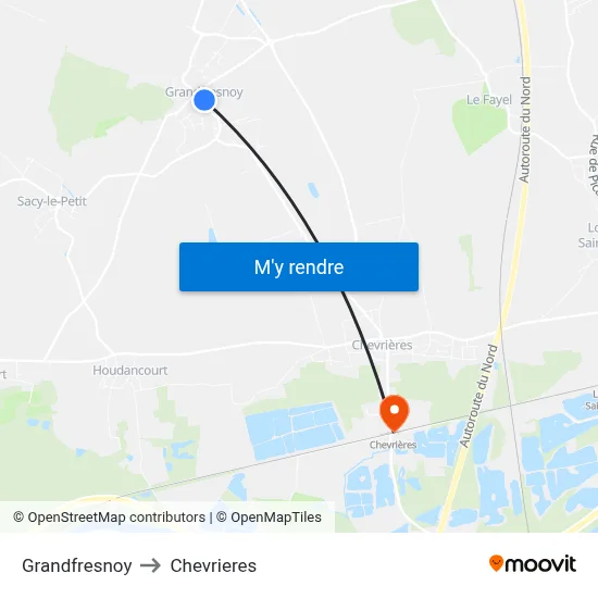 Grandfresnoy to Chevrieres map