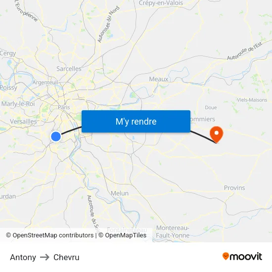 Antony to Chevru map