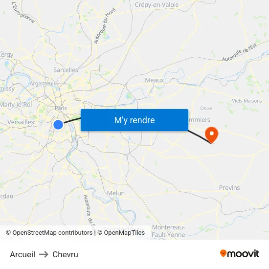 Arcueil to Chevru map