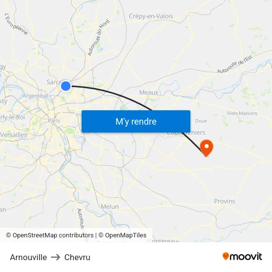 Arnouville to Chevru map