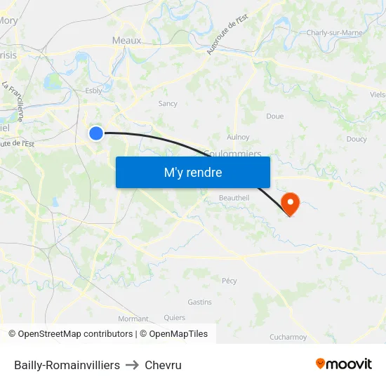 Bailly-Romainvilliers to Chevru map