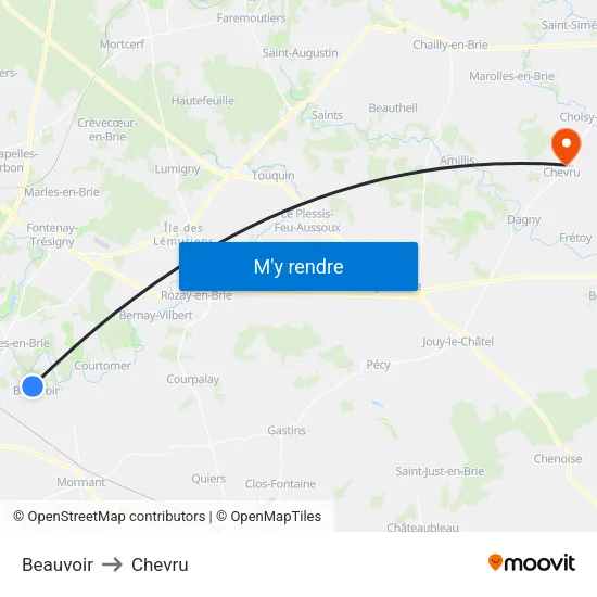 Beauvoir to Chevru map