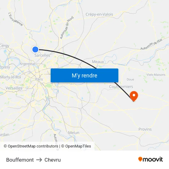 Bouffemont to Chevru map