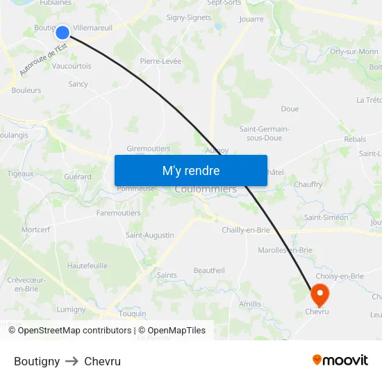 Boutigny to Chevru map