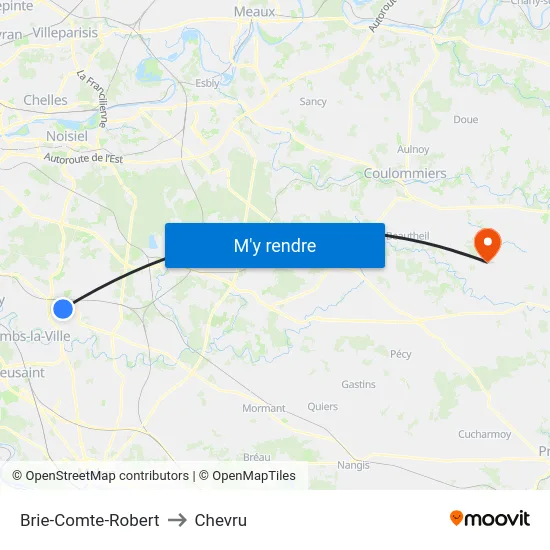 Brie-Comte-Robert to Chevru map