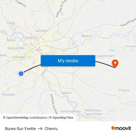 Bures-Sur-Yvette to Chevru map